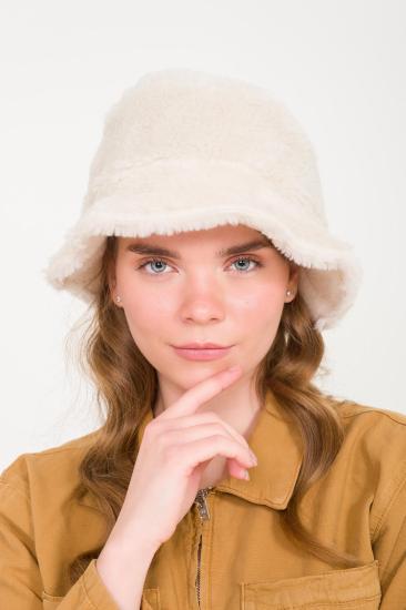 Kadın Krem Özel Seri Peluş Bucket Şapka